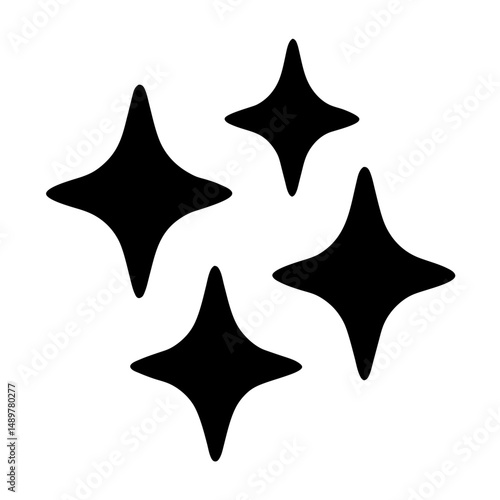 Sparkle four pointed star shape silhouettes vector illustration