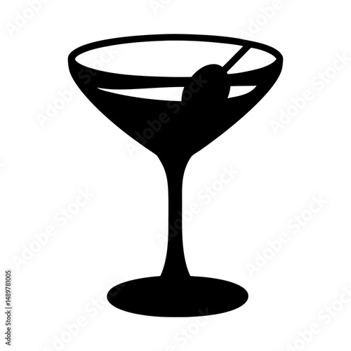 Martini glass with olive silhouette vector illustration