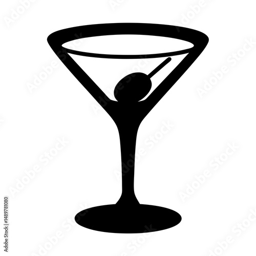 Martini glass with olive silhouette vector illustration