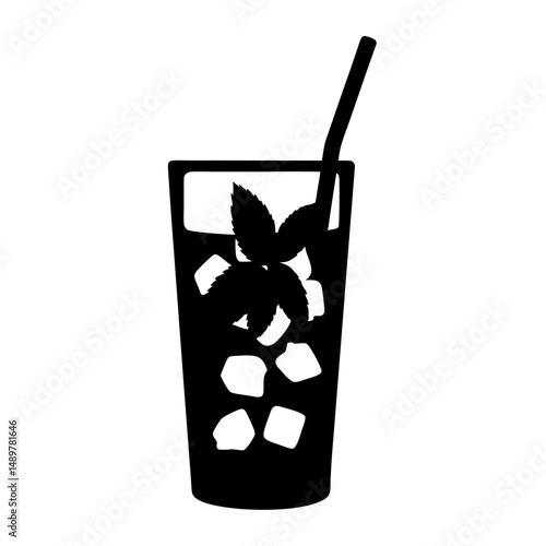 Mojito cocktail with mint silhouette vector illustration
