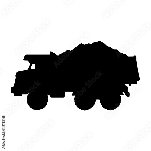 Dump truck loaded with material silhouette vector illustration