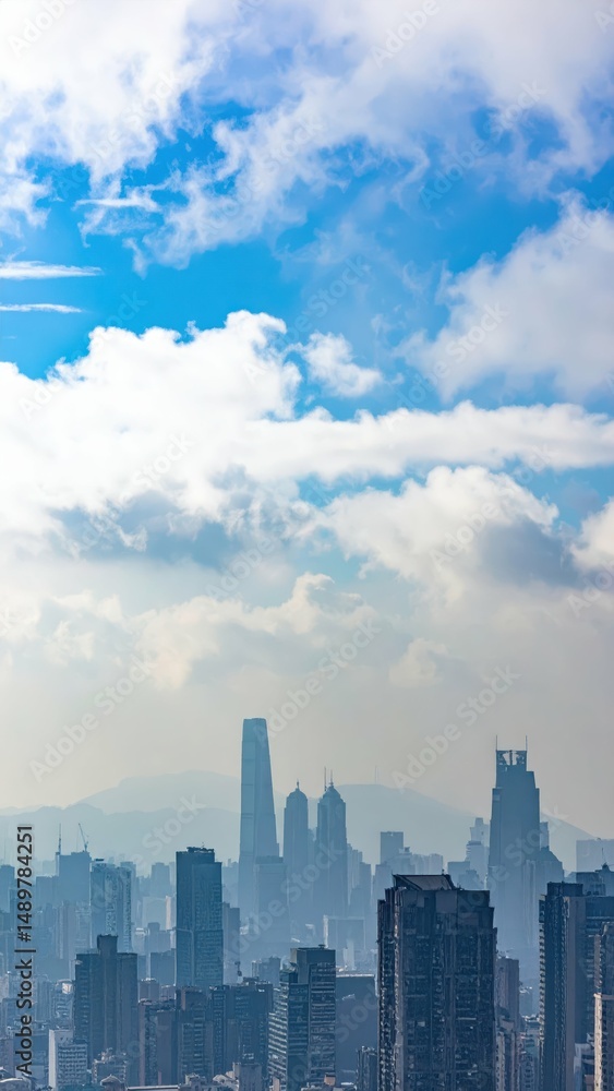 Fototapeta premium City Skyline Focus on Contrast of Sharp Man-Made Lines and Clouds