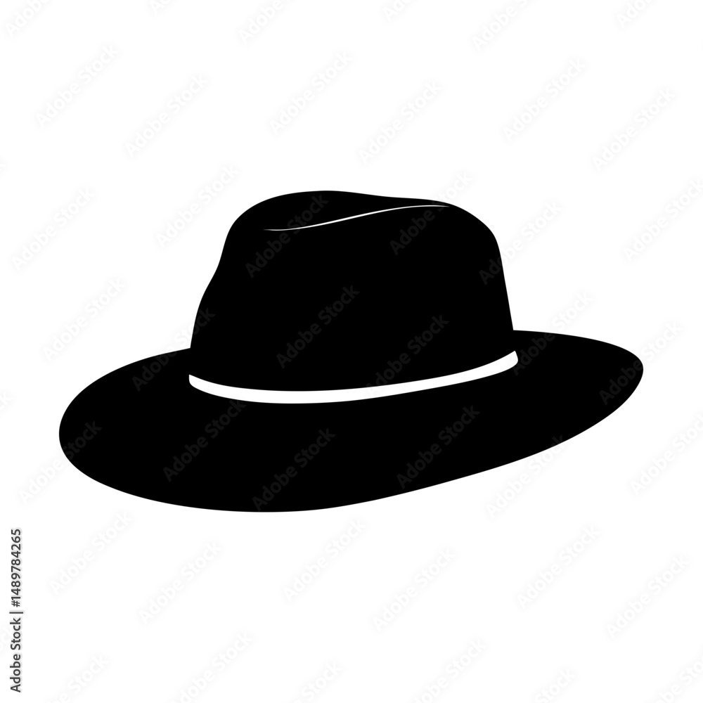 Classic black fedora hat with wide brim vector illustration Classic black fedora hat with wide brim vector illustration