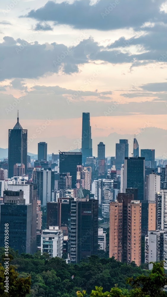Fototapeta premium Hidden Stories and Secrets within a City Skyline at Dusk