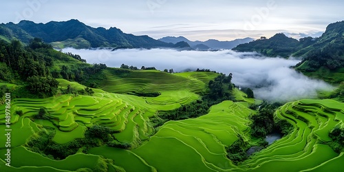 Breathtaking sunrise over terraced rice fields sapa vietnam landscape photography natural beauty aerial view serenity
