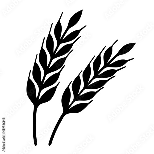 Minimal design of two wheat sprigs in silhouette vector illustration