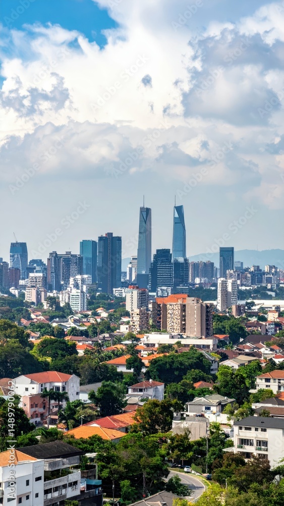 Fototapeta premium Urban Skyline Overlooking Residential Areas and Bustling City Life