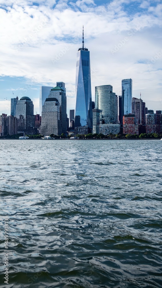 Fototapeta premium Stunning City Skyline View with Waterfront Perspective and Reflection