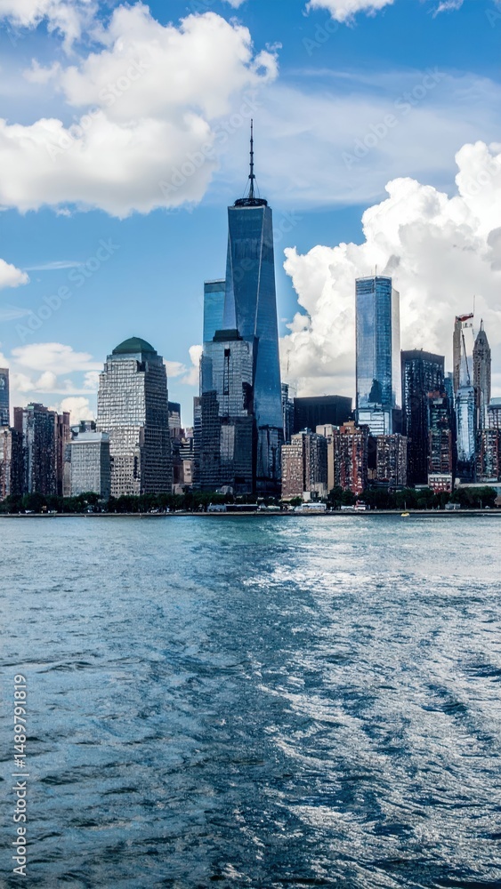 Obraz premium Stunning City Skyline with Focus on Waterfront and Modern Buildings