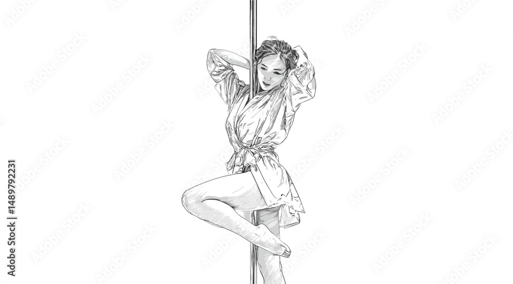 Fototapeta premium vector girl dancing near pole on white background .Generative AI