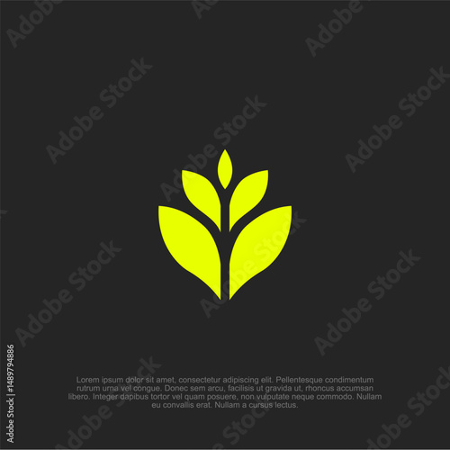 Minimalist Agronomy Symbol Illustration with Yellow Leaves on Dark Backdrop, Depicting Eco-Friendly Agriculture and Sustainable Development in a Modern Design, Highlighting Nature