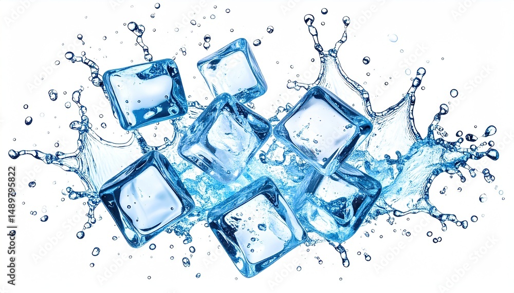 Ice cubes surrounded by splashing water droplets. Ice cubes surrounded by splashing water droplets.