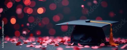 AI generated confetti & graduation cap mockup, elegant aesthetic , school, ceremony