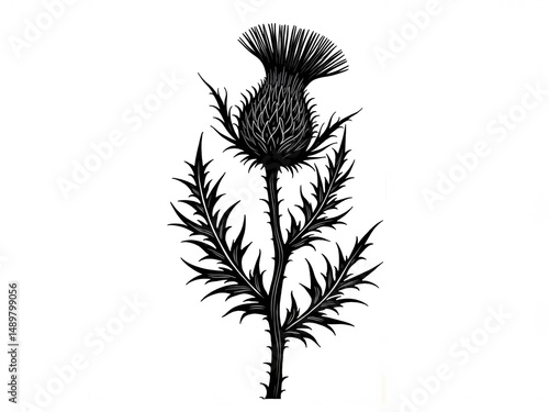 Wallpaper Mural Black thistle flower silhouette, symbol of Scottish pride, resilience, and nature Generative AI Torontodigital.ca