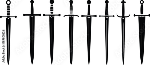 Collection of medieval swords black silhouettes