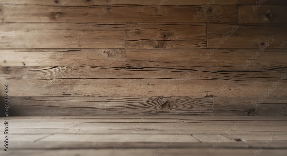 Fototapeta premium Rustic Wooden Floor and Wall Background, Perfect for Product Photography and Mockups.