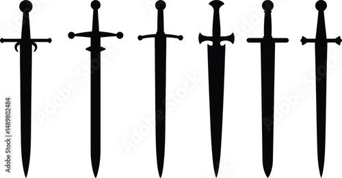 Six medieval sword silhouettes weaponry collection