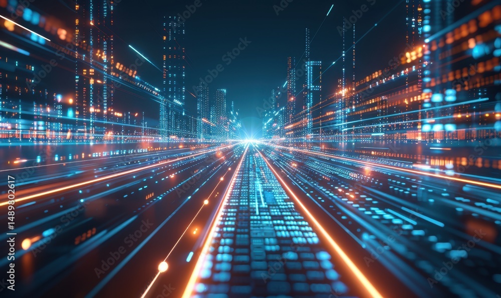 Futuristic city highway, digital data flow, night, technology, website banner Futuristic city highway, digital data flow, night, technology, website banner