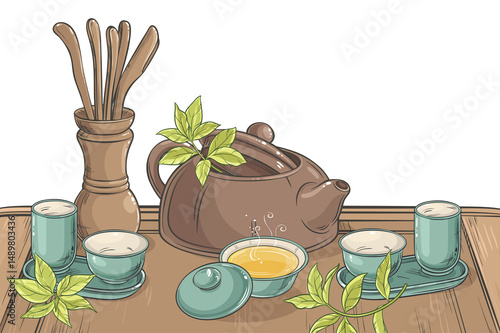 Tea Ceremony  Colored Detailed Illustration
