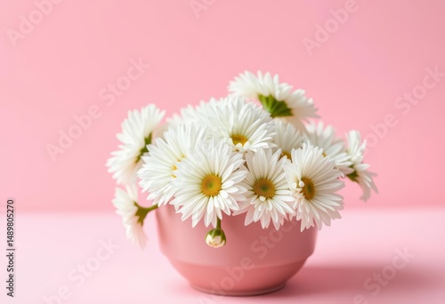 Wallpaper Mural Delicate white chrysanthemums nestled in a pink cup against a soft pink backdrop, peaceful, pure Torontodigital.ca