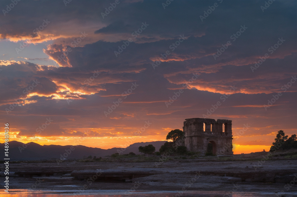 Obraz premium Ancient ruins in under stormy clouds