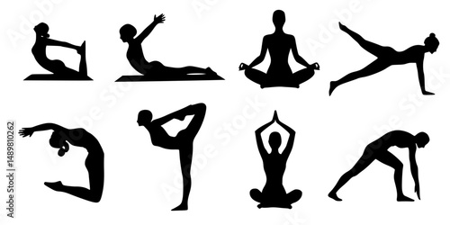 silhouettes of yoga poses