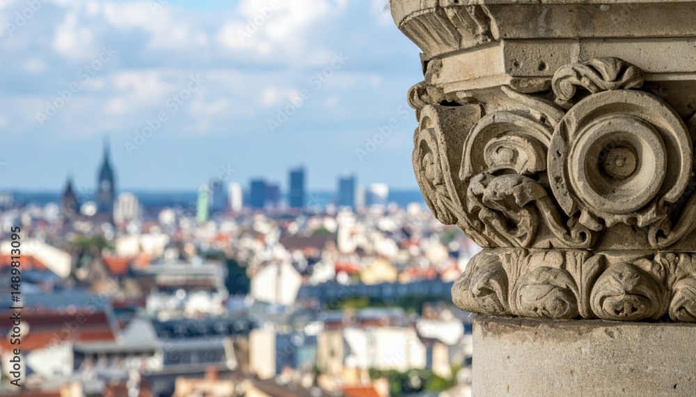 Obraz premium Architectural Ornamentation with Cityscape Background in Focus