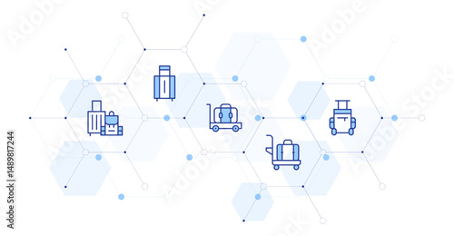 Luggage Banner Vector Illustration with Icon Style in Between. Line Duotone icon. Containing. luggage, luggage cart, suitcase