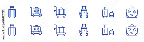 Luggage icon set in two styles, Duotone and Thin Line style. Editable stroke. luggage, luggage cart, suitcase, travel