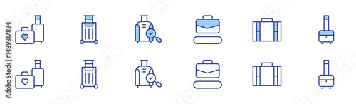 Luggage icon set in two styles, Duotone and Thin Line style. Editable stroke. luggage, trolley