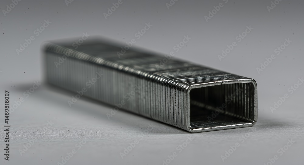 Macro Photography of a Staple Strip: Close-up View of Office Supplies Macro Photography of a Staple Strip: Close-up View of Office Supplies