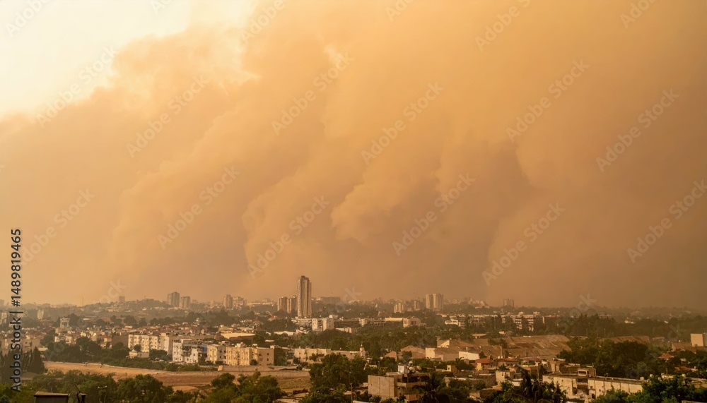 Fototapeta premium Dust and Sand Storm Over Cityscape with Dramatic Sky Elements