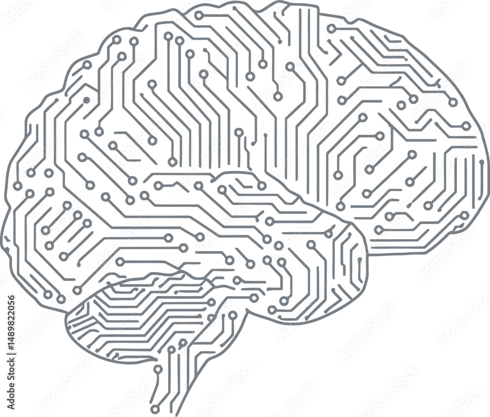Brain-Shaped Printed Circuit Board - Minimalist Vector Brain-Shaped Printed Circuit Board - Minimalist Vector