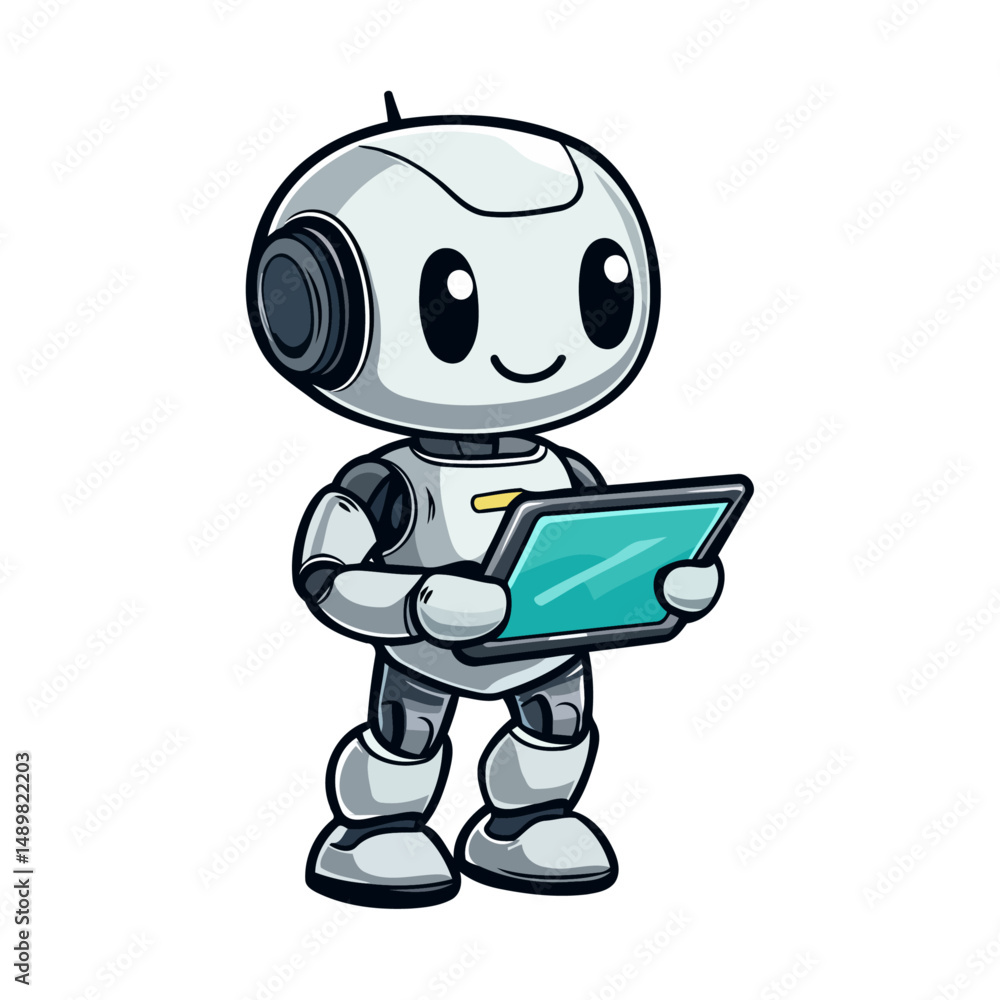 Fototapeta premium Cute Robot Using Tablet Device