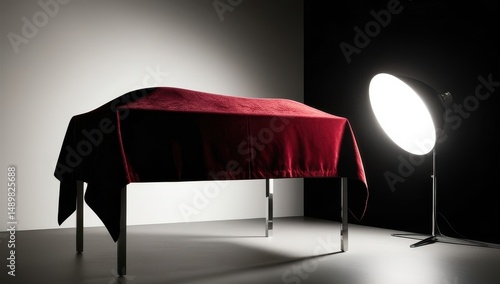 Midnight Lighting: A closed table with a red tablecloth in a dark room with bright light from the side is the perfect scenario for a dramatic mood shot.
