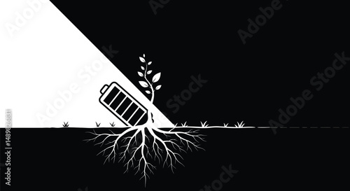 Battery Roots: Minimalist Vector Design