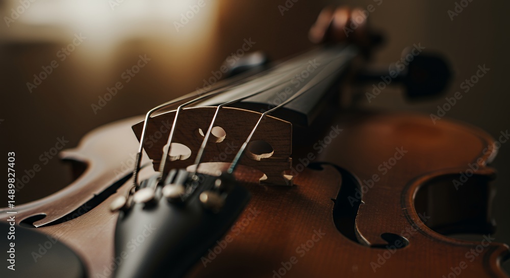 Fototapeta premium Close-up of a Violin: A Symphony of Wood and String