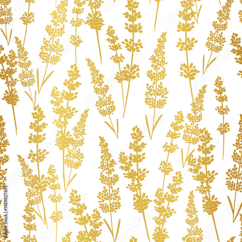 Golden gradient lavender flowers seamless pattern design