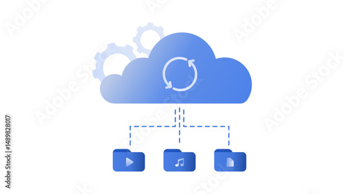 Illustration of store and manage data on cloud with gradient blue color concept vector