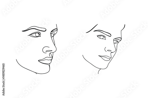 Minimalist line art illustration of two male faces in profile perspective
