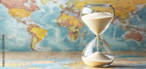 Hourglass over a world map