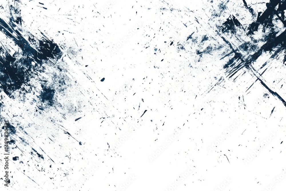 Obraz premium Abstract textured design with dark strokes and speckles on a white background