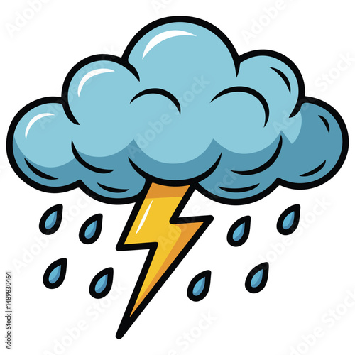 Thunderstorm cloud with rain weather emoji isolated vector illustration on white background