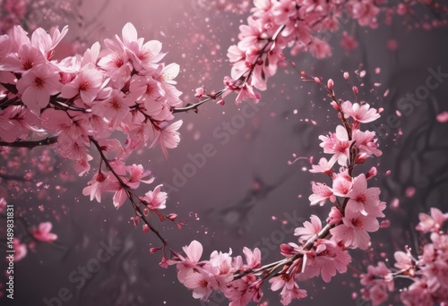 Abstract pink sakura petals swirl, ethereal background,  oriental,  gentle,  design