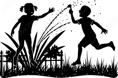 Joyful silhouette of children playing and jumping through a gap, children, silhouette, jumping, playing, fun, happiness, childhood, outdoor, together, group, friendship, positive, energy, activity, ve