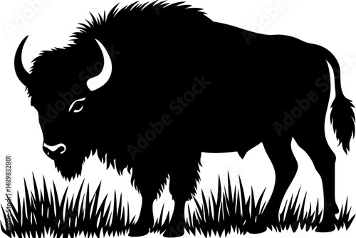 Silhouette of a powerful american bison buffalo vector design, american bison, buffalo, silhouette, vector, design, animal, wildlife, mammal, nature, black, white, graphic, illustration, outline, shap