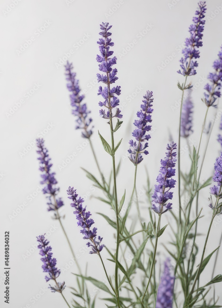 Obraz premium Delicate purple lavender blooms, isolated on pure white background , botanical, summer, aroma