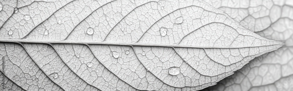 Fototapeta premium Dew Covered Leaf Surface with Visible Plant Texture in a Closeup Nature Photography