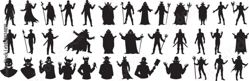 Halloween silhouettes vector pack: spooky monsters, devils, and vampire characters collection art design