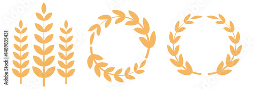 Gold wheat silhouette collection. Wheat or rice icon symbol. 